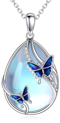 KQF Butterfly Necklace for Women Sterling Silver Butterfly Jewelry Moonstone Pendant Necklace for Women Girls