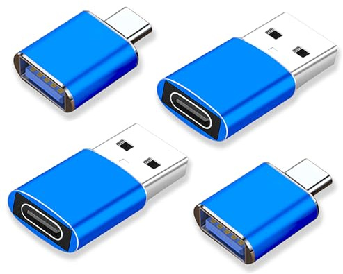La Brodée 4 Stück USB C Adapter, Type-C auf USB OTG-Adapter mit Galaxy Google PC MacBook Kompatibel mit Laptop/Strom/Auto/Smartphone/Kopfhörer/Bank/Hubs/Mikrofon/iPad 10 Air 4 5 usw (Blau)