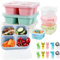 WATUNID 4 Stück Snackboxen mit 4 Fächern, Wiederverwendbare Meal Prep Boxen mit Salatdressing Behälter und 10 Food Picks, Bento-Lunchbox mit Deckel Plastik, Snack-Behälter für Ausflüge Schule Outdoor