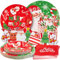 SUNBEAUTY 16 Gäste Weihnachten Partygeschirr Set Christmas Party Geschirr Set 80 Stück Partybesteck Weihnachtsfeier Dekoration Supplies Enthält Pappbecher Teller Servietten Strohhalme Tasse Aufkleber