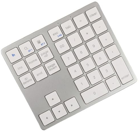 Fowecry 2.4G Bluetooth Number Pad Ultra-Thin Wireless Numpad USB Rechargeable Numeric Keypad for IOS Android Window White