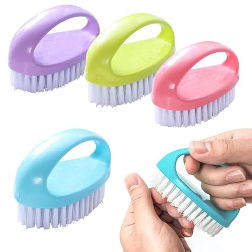 4 Pack Hand Nail Brushes,4 Colors of Handle Grip Duty Nail Brushes,Nylon Firm Stiff Bristles Deep Clean Brushes for Mechanics Gardeners Hand Under Nails Toes (Blue, Green, Purple, Pink)