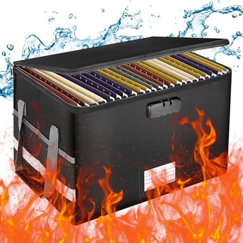 Fireproof Document Storage Box, Waterproof & Fireproof File Organiser with Lock, Portable Collapsible Design for Home, Office, or Car – Protect Certificates, Passports & Valuables