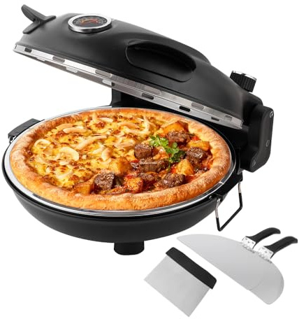 hzexun Electric Pizza Oven, 1200W Pizza Oven with Stone Base 31CM Non Stick Pan,Max 420°C Heat,Cutter & Pizza Paddles Portable Table Top Pizza Maker (Black)