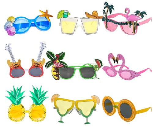 JINGTOPS 9 Paia Occhiali Festa Hawaiana Party Adulti,Occhiali Divertenti Sole Decorazioni Hawaii Feste,Gadget Festa Adulti Accessori Spiaggia,Feste Estive Occhiali Strani Sole Pool Party