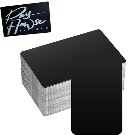 LEOINAER 100 Hojas de Tarjeta de Visita de Metal, Tarjetas de Visita de Metal Negro Mate, Tarjetas de Presentación de Aluminio para Grabado Láser, 8.6x5.4cm, Grosor 0.21mm