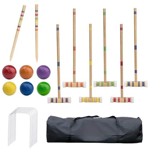 Krocket -Set für Erwachsene, Krocket -Set | Krocket-Krocketset für 6 Spieler, mit Holzschlägern, bunten Bällen, robust, perfekt - Tragbare Outdoor -Aktivitäten, Holzsportset für Rasen, Hinterhof, Park