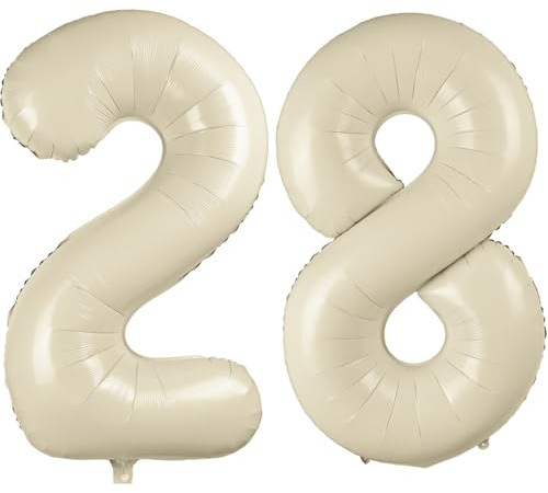 Ballon en aluminium en forme de chiffre 28 - Décoration pour 28e anniversaire - Beige - En forme de chiffre 28 - Pour fête, mariage, anniversaire d'enfant
