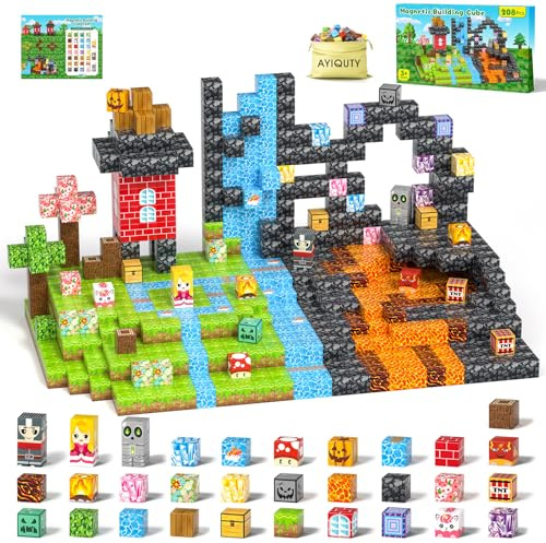 Magnetische Bausteine, 208PCS Magnet Würfel Kinder, 23 Elemente Magnetbausteine, Kreative Magnetic Blocks Set für Kinder, Magnetspiel Spielzeug Geschenk ab 3 4 5 6 7 8 9+ Jahre Junge und Mädchen