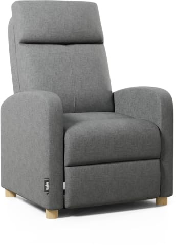 ZZ DON DESCANSO - Sillon Relax Reclinable Tela Verona (63x74x105cm). Sillón Reclinable Compacto con Reposapiés, Apertura Push, 2 Posiciones y Posición Cero, Butaca Reclinable hasta 160º (Gris Marengo)