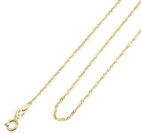 Amberta Cadena en Oro de 14 18 Quilates para Mujer y Hombre | Collar Fino Elegante Sólido Veneciano Barbado Singapur Delicado Gargantilla 40 45 50 cm: Cadena Oro 14K Singapur 40 cm