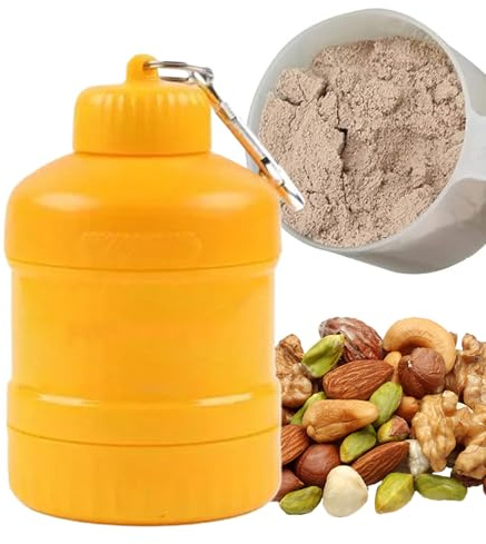 Liten pulverbehållare – tillskottspulverförvaring, förvaring av små kosttillskott | Mini pulverlåda med klättringsspänne, läckagesäker isolerad behållare med karbinhake, bärbar bodybuilding