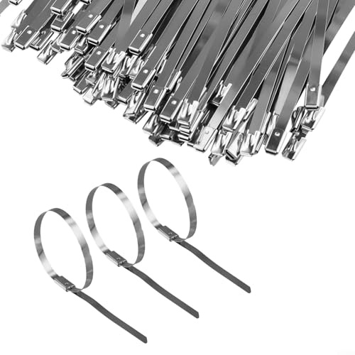 Confezione da 100 fascette stringicavo in acciaio inox grado 304 con meccanismo autobloccante e metallo avvolto per impacchettare capacità di carico pesante