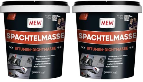 MEM Bitumen Spachtelmasse, Für Löcher, Risse und Bruchstellen, Polymervergütet, Gebrauchsfertig, Einfach zu verarbeiten, Lösemittelfrei, 1 kg, Schwarz (Packung mit 2)