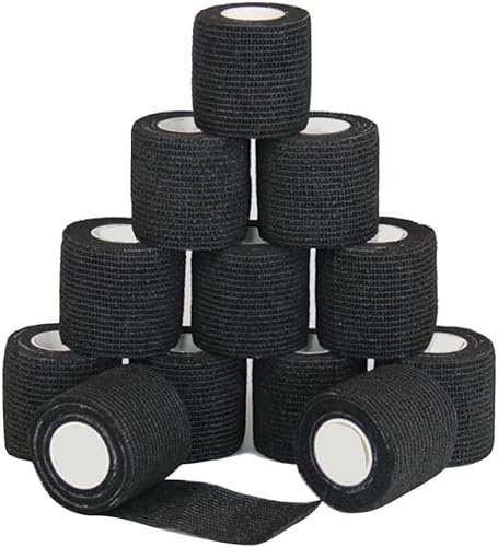 rosenice Selbstklebender Medizinischer Verband Elastisch 450X2.2 Zoll Schwarz 12 Rollen Für Erste Hilfe Und Sportliche Anwendungen