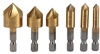 6 PZ 1/4 Punta per svasatore, Svasatore per smusso, Gambo esagonale Fresa per smussare legno a 90 gradi, 6mm/0.23, 8mm/0.31 , 9mm/0.35, 13mm/0.51 , 16mm/0.63, 19mm/0.75 