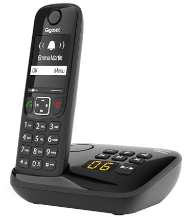 Gigaset AS690A - Schnurloses DECT-Telefon mit Anrufbeantworter - großes, kontrastreiches Display - einstellbare Klangprofile - Freisprechfunktion - Anrufschutz, schwarz [Deutsche Version]