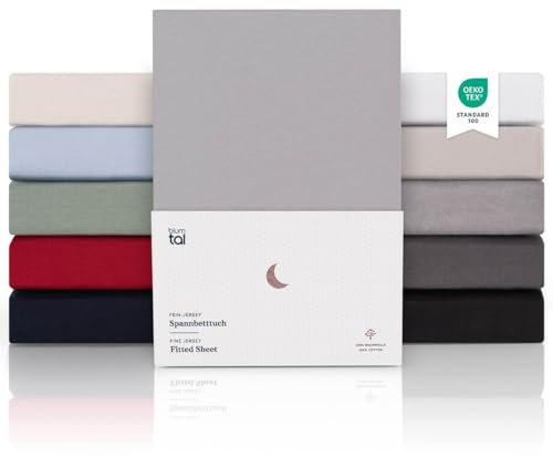 Blumtal® Premium Spannbettlaken 120x200cm Jersey im 2er Set - OEKO-TEX zertifiziertes Bettlaken 100% Baumwolle - Spannbetttuch 120x200 für Topper bis 10cm Höhe - Grau