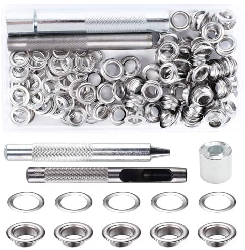 Ojetes Metalicos 8mm HO2NLE 100pcs Ojales Metalicos Kit de Herramienta de Ojetes Plateados Ojales Acero Inoxidable para Lonas Toldos Cuero Cortinas con Caja de Almacenamiento
