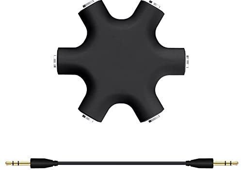 Seminer Kopfhörer Jack Splitter, Audio Stereo Splitter 5-Wege 6 Port Buchse Adapter mit 3,5 mm Stereokabel Kompatibel mit Kopfhörer, Samsung, Lautsprecher, Tablet, Laptop, PC, etc. (Schwarz)
