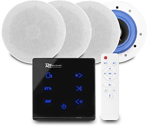 Power Dynamics Powerline Bluetooth Ceiling Speaker System – A100B Wall Amplifier + 4x ESCS5 5.25 Speakers, Home Audio Hi-Fi Wireless Streaming Installation Kit