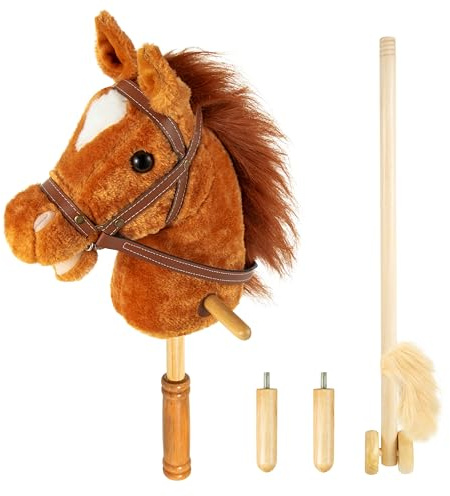 Morytale Stick Hobby Horse Riding Toy, Plush Stick Horse for Toddlers Ages 3+, Horses Ride on Toy Fun Pretend Play with Wooden Wheels and Real Pony Clip-Clop Sounds 39 Inches-Light Brown