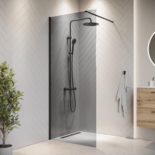 Badplaats B.V. Duschvägg Rizani på 90 x 200 cm, svart duschavskiljare av glas – nano-duschvägg för duschkabiner