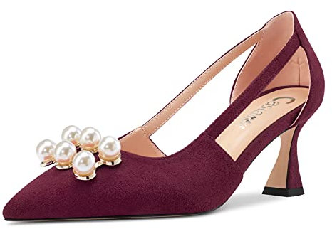 Castamere Women Stiletto Mid Heel Pointed Toe Two-Piece Slip-on Pumps Court Shoe Dress 6.5 CM Heels Burgundy Wine Red 6 UK