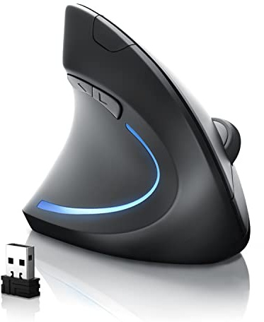 CSL Souris sans Fil Optique Verticale pour gaucher Bluetooth + 2,4 Ghz Wireless Mouse 2400 dpi 5 Boutons Ergonomique reposante pour Le Bras Soulagement du Tennis Elbow, épicondylite Plug and Play