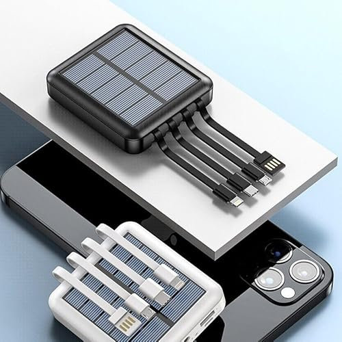 POWER BANK CARICABATTERIE PORTATILE 12000MAH CON PANNELLO SOLARE, POWER BANK 12000 MAH CAVI INTEGRATI USB-C USB-A E MICRO USB - DISCORAMA®