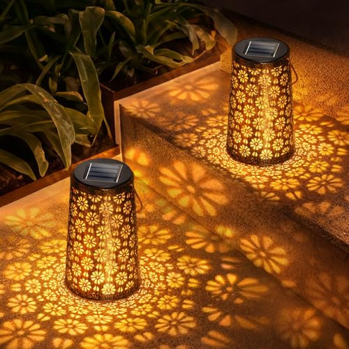 Lureshine Solarlaterne für Außen, Solarlampen für Außen Garten Wasserdicht IP65, LED Retro Metall Solar Laternen für Draußen Gartendeko, Deko Balkon, Weihnachten, 2 Stück