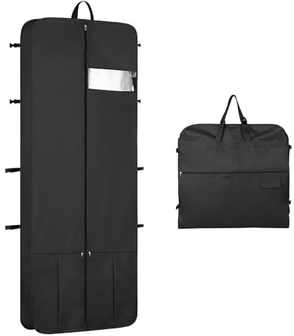 Kntiwiwo Bröllopsklänning plaggväska 183 cm klänningsväskor för klänningar långa med tillbehör fickor brudkläder skydd med justerbara handtag för bröllopsklänning, bal aftonklänning, Svart, 24 x 72