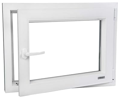 Fenster auf Alupl Neo Energeto Profile - Kunststofffenster Weiss BxH 850x500 mm - Garagenfenster/Gartenhausfenster/Kellerfenster 85x50 cm 2-fach Verglast - Din Rechts - Funktion Dreh Kipp