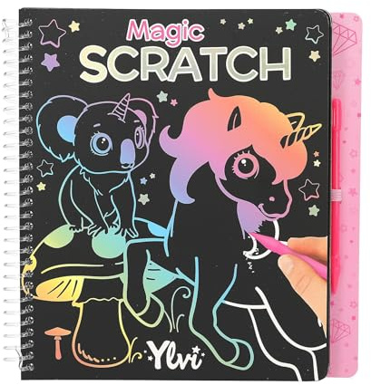 Depesche 12730 Ylvi - Magic Scratch Book con 20 Pagine di Fantastici Motivi da grattare, Libretto con sfumatura Colorata e Penna per grattare