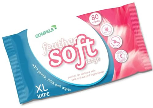 GOMPELS Feather Soft Extra Large Wet Wipes (80 Pack) - Premium Quality, Gentle Moist Wipes for All-Purpose Cleaning and Hygiene - Alcohol-Free, Hypoallergenic, and Eco-Friendly