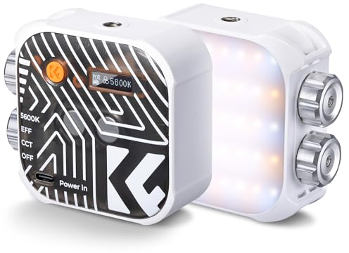 K&F CONCEPT Luz de Vídeo LED Bicolor, 2000mAh Portable Photography Fill Light, 15 Efectos de Luz, 2500K-9900K, CRI 96+, para Vlogging, Selfie, Fotografiar la Mano-me-Downs, Blanco