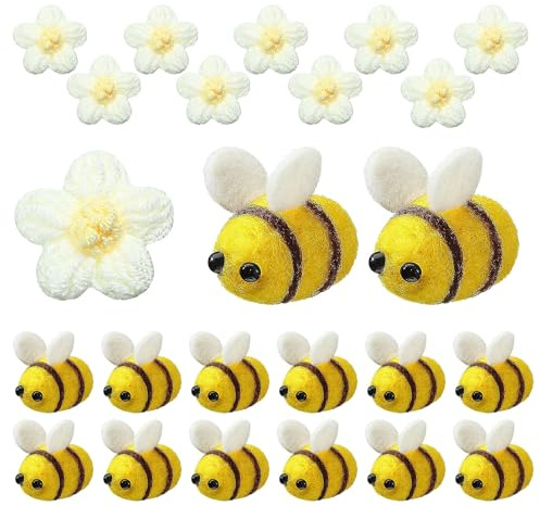 Dbuwqips 24 Piezas Abejas Mano Decoración fieltro Colgantes para Manualidades Flores de Ganchillo Blancas