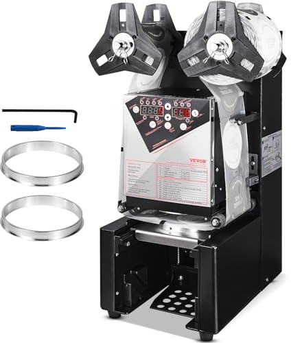 VEVOR Máquina Selladora de Tazas Totalmente Automática, 500-650 Tazas/H, Selladora de Té Eléctrica Boba 190mm Alto 90/95mm Panel LCD de Control Digital para Té con Leche de Burbujas, Café, Negro