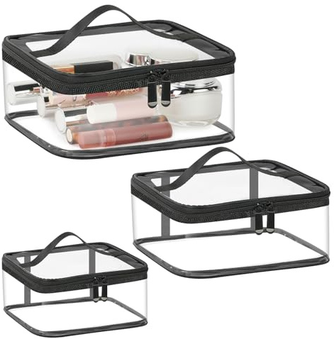 Aucuu Transparent necessär, resekit för flygplan, vattentät PVC sminkväska för resor, förvaringsväska för resor med flygplan, transparent kosmetisk väska för män och kvinnor, 3PC