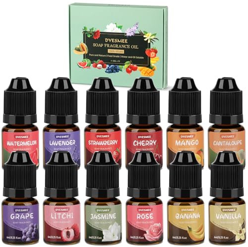 Olio Profumato per Sapone, 12 x 6 ml Olio Profumato per la Fabbricazione del Sapone, Aroma di Sapone, Set di Oli Profumati Liquidi per Bombe da Bagno Fai da Te, Slime, Candele, Lozioni, Cosmetici