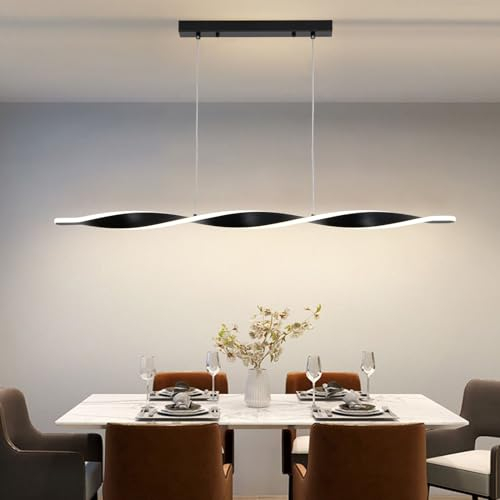 Pendelleuchte Esstisch, 120cm Esstischlampe Hängend LED Pendellampe Modern Hängeleuchte Schwarz, Dimmbare mit Fernbedienung Höhenverstellbar Hängelampe für Esszimmer Arbeitszimmer Küche Wohnzimmer