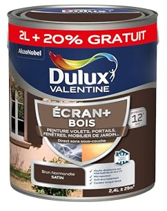 Dulux Valentine Peinture Extérieure Ecran+ Bois - Haute résistance aux intempéries et aux UV, anti-encrassement, couleur longue tenue - Brun Normandie 2 L + 20% gratuit