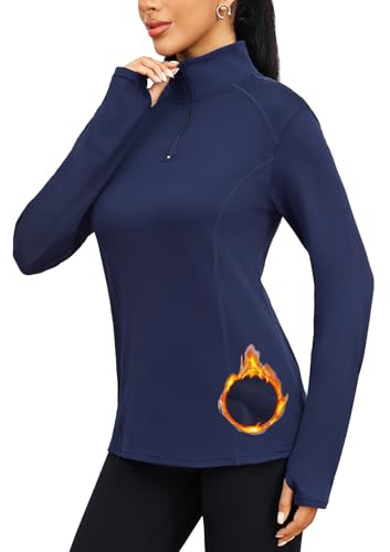 Terecey Maglia Termica Donna Manica Lunga Felpata per Corsa e Fitness | 92% poliestere e 8% elastan, interno leggermente felpato, collo con mezza zip e vestibilità sportiva per corsa e palestra