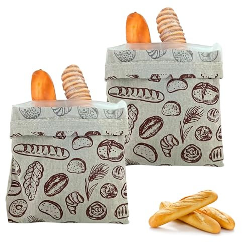 RoxNvm Brotbeutel Leinen, 2 Stück Bäckerleinen mit Kordelzug, Brotbeutel Aufbewahrung Frischhalten, Brotbeutel mit Innenfolie, Brotsack zum Frischhalten Leinen für Brot, Obst, Gemüse (30 x 38 cm)