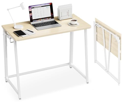 POLWKZU Folding Desk Small Foldable Desk for Small Space, 31.5 Inches Writing Computer Desks in Study, Home Office Foldable Office Desks for Bedroom, Oak