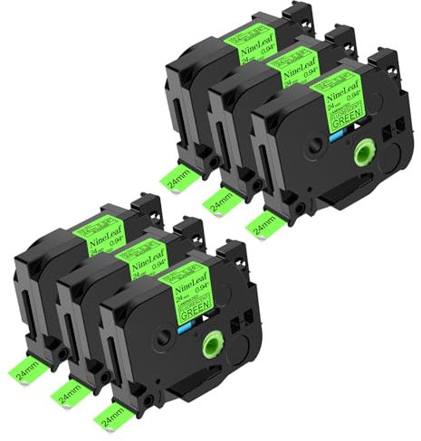 NineLeaf 6 x Ersatz für Brother P-Touch TZe-D51 TZ-D51 TZeD51 TZD51 AZe 24mm 0.94'' Bänder Laminiertes Schwarz auf fluo Grün Schriftband Kassette für Ptouch PT-2400 2410 2430PC Beschriftungsgerät