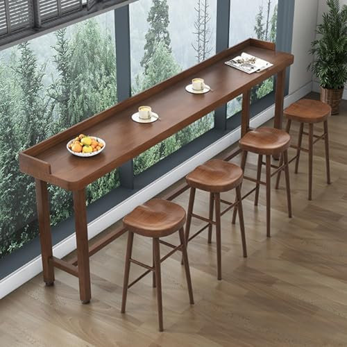 Mesa de bar industrial para comedor con valla,Mesa larga para bar de cocina para desayuno,Mesa de café Mesa con barandilla para balcón,Tablero de mesa de pino y base de madera maciza,Sin taburete(120*