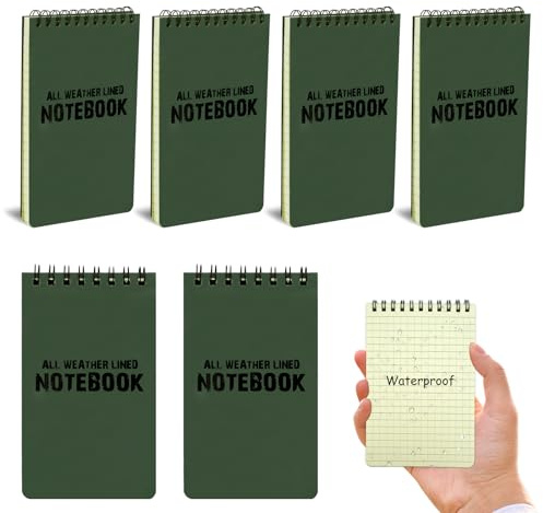 RETON Confezione da 6 quaderni impermeabili, 7,6 x 12,7 cm, blocco note tascabile, per tutte le stagioni, con spirale superiore, blocchi tattici con griglia per registrazione di attività all'aperto