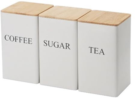 Okeeyseda 3 Piezas de Latas Selladas de Piezas, Estilo y Simple, Tapa de Bambú, Lata de Té de Hierro, Almacenamiento de Refrigerios, Lata Cuadrada en Grano de Café,