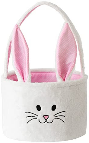 Osternkorb für Kinder Osternest Korb Osterhase Plüschkorb zum Befüllen Osterkörbchen Hasenkorb mit niedlichen Ohren, Osterkorb-Füller für Mädchen, Osternest Basteln für die Eiersuche Osterbeutel, Rosa